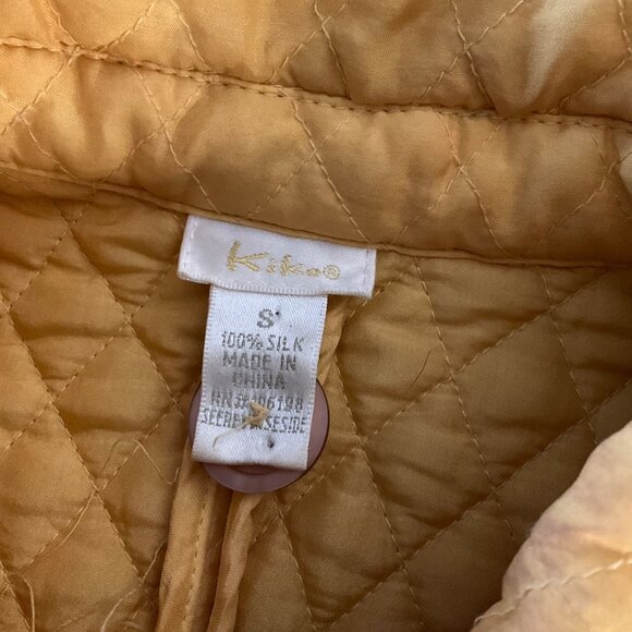 Kiko Yellow Quilted 100% Silk Womens Jacket With Button Front & Collar - Size S - Picture 2 of 9